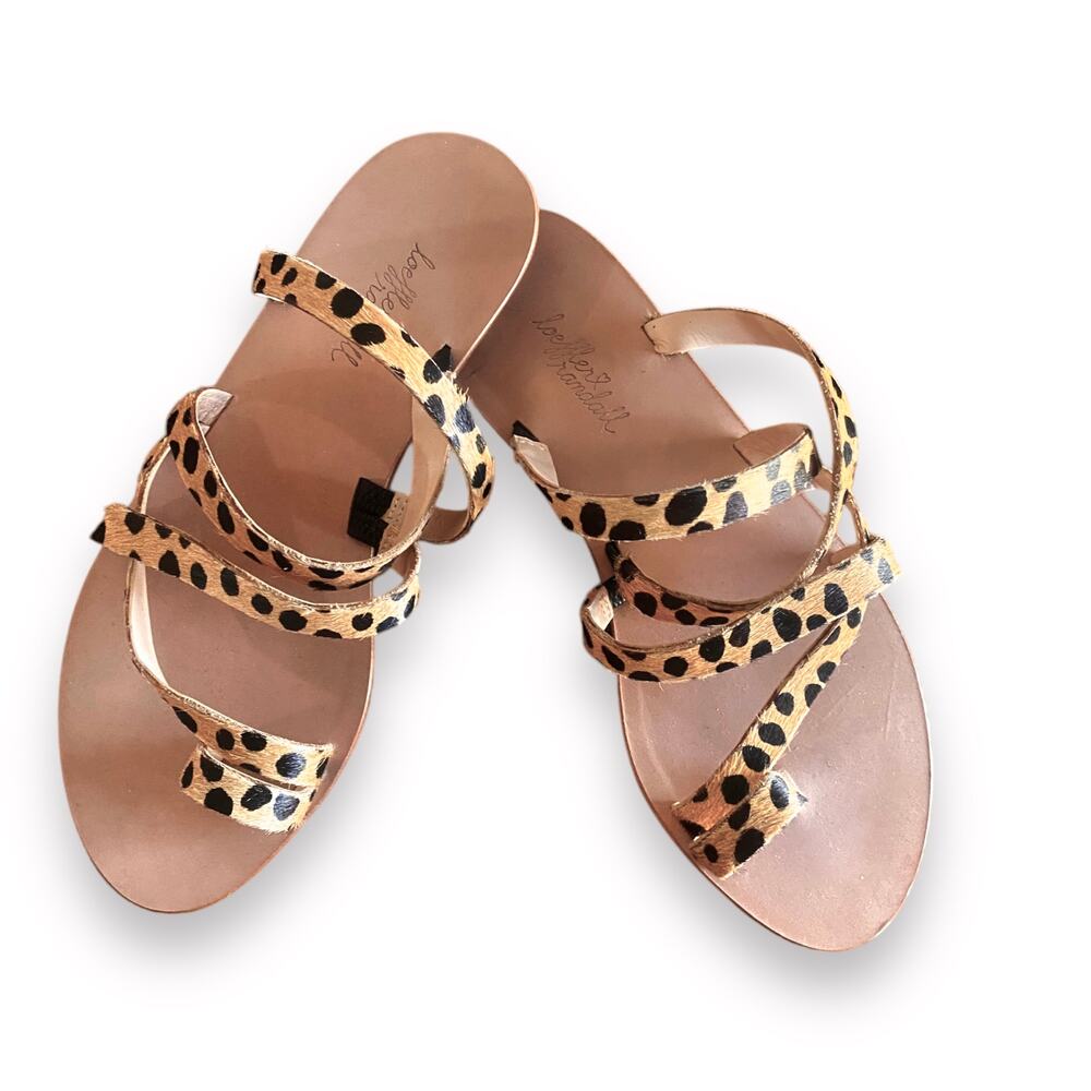 New Loeffler Randall Calf Hair Flat Sandal Fit Sz 6.5 Cheetah Straps Toe Ring - Picture 2 of 11